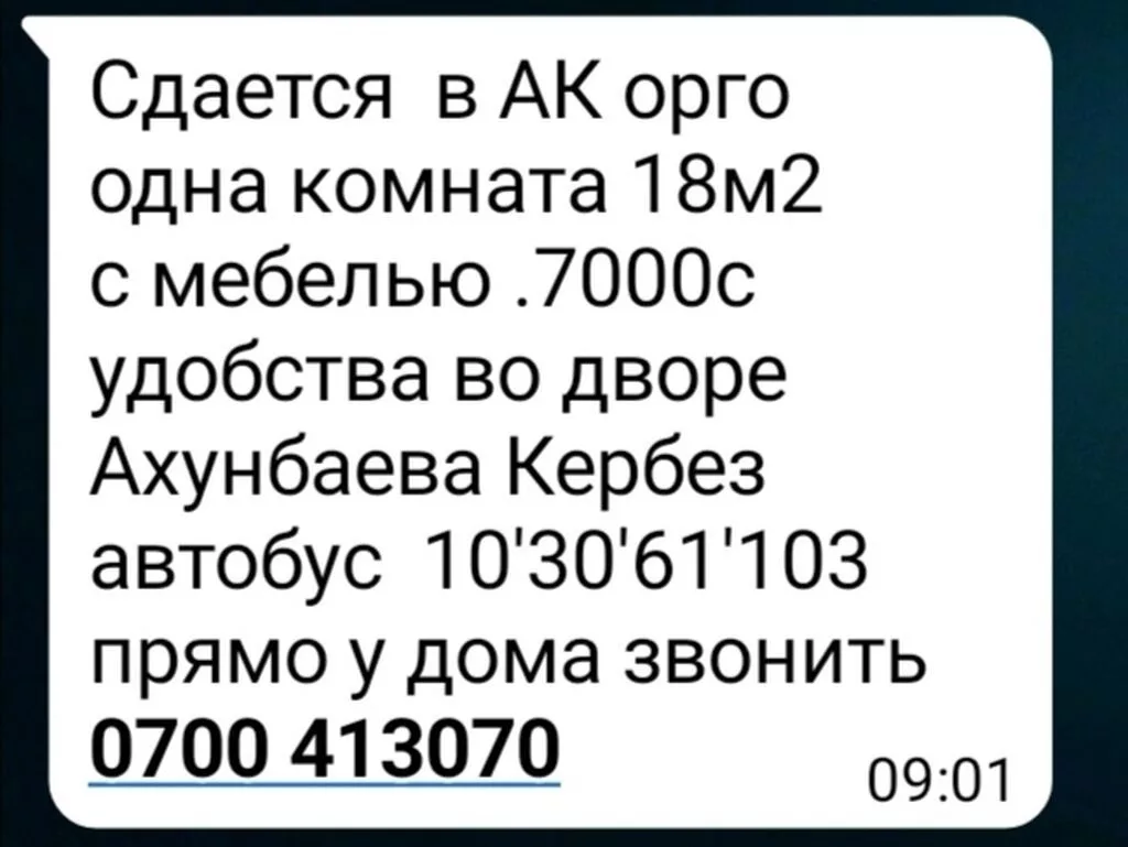 1 комната, Ак-Орго ж/м Собственник, Парам без детей, от 1 года, С мебелью частично