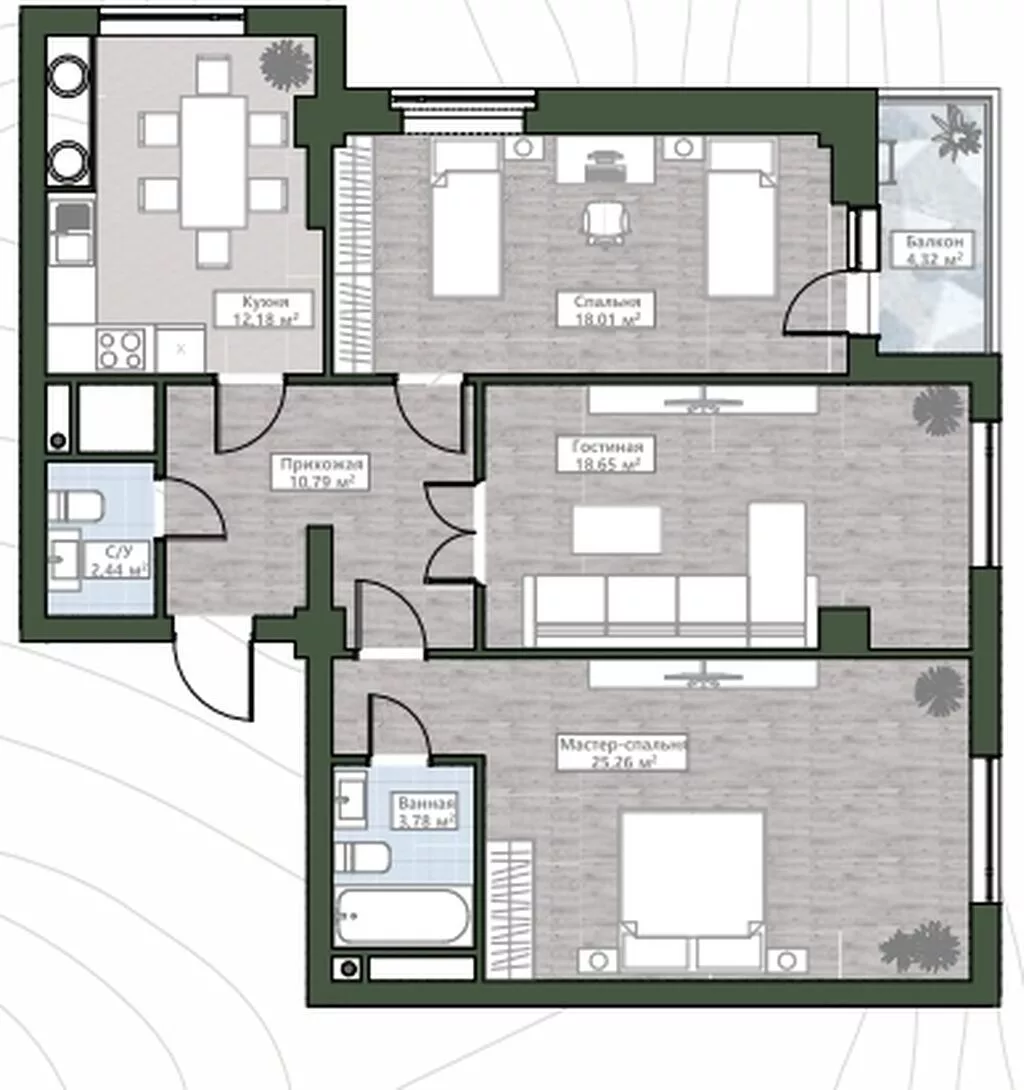 Строится, Элитка, 3 комнаты, 95 м²