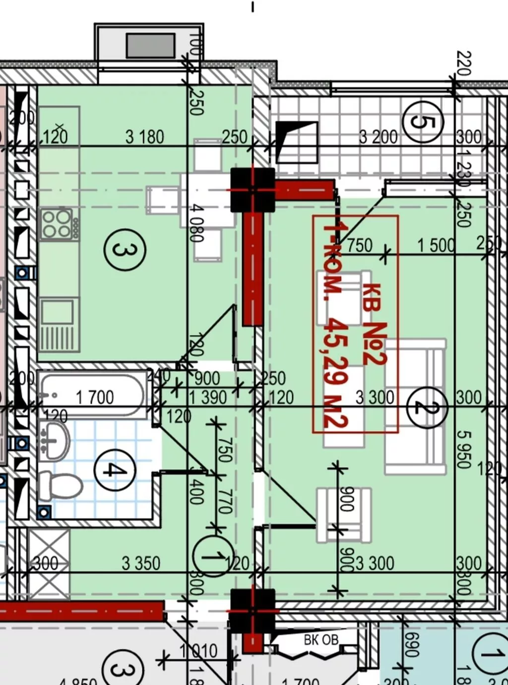 Построен, Элитка, 1 комната, 45 м²
